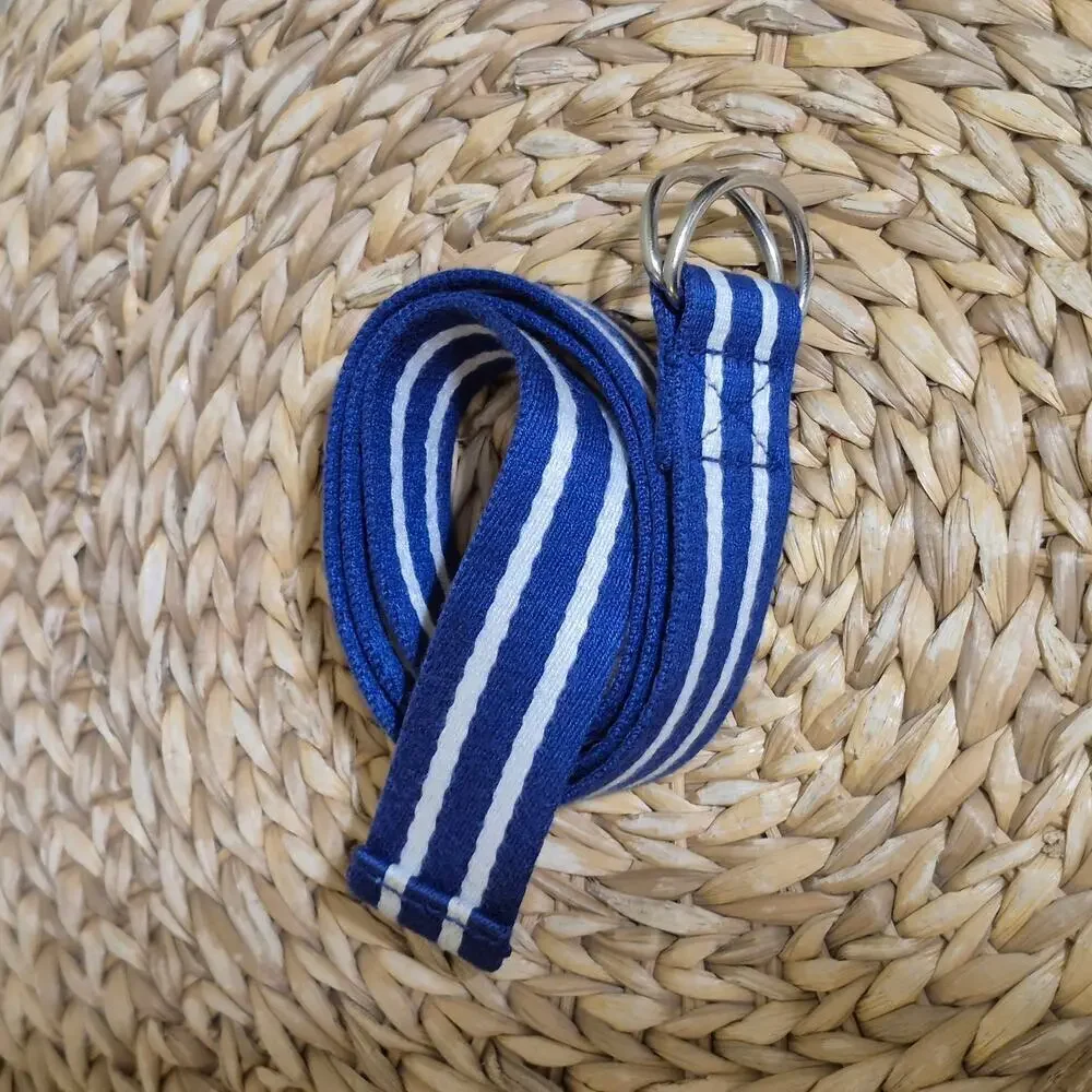 Polo Ralph Lauren Youth 12 Blue White Stripes Ribbon Style Belt D Ring Preppy